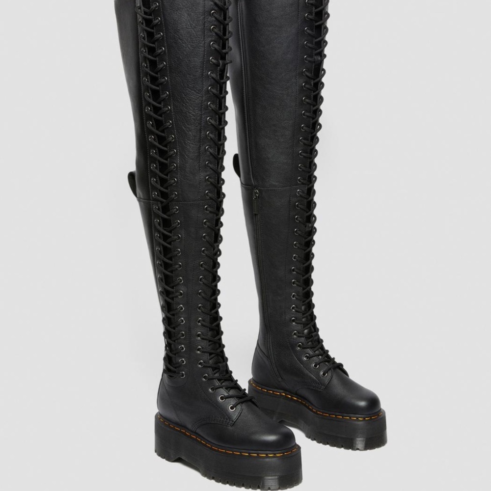 Dr. Martens Azreya Max Leather 26-Eye Thigh High Platform Boots Black Virginia